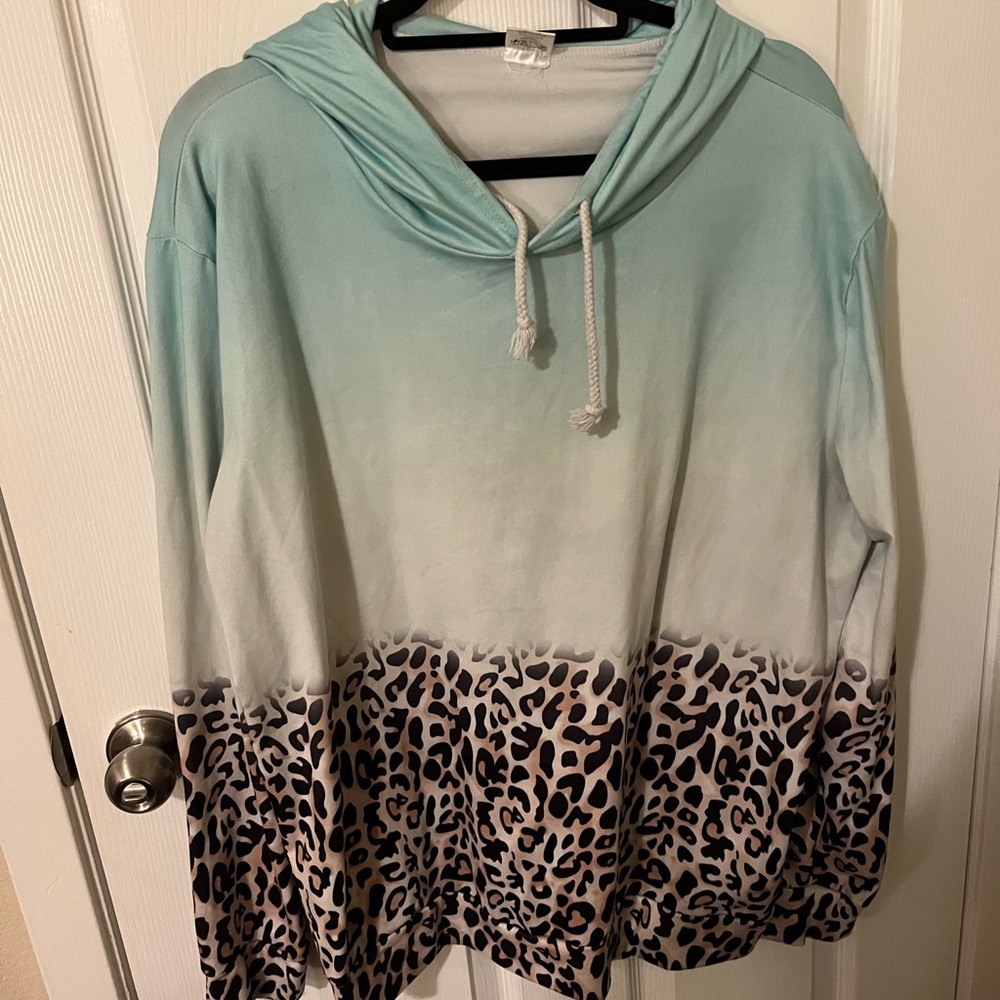 Mint Green Leopard Print Hoodie